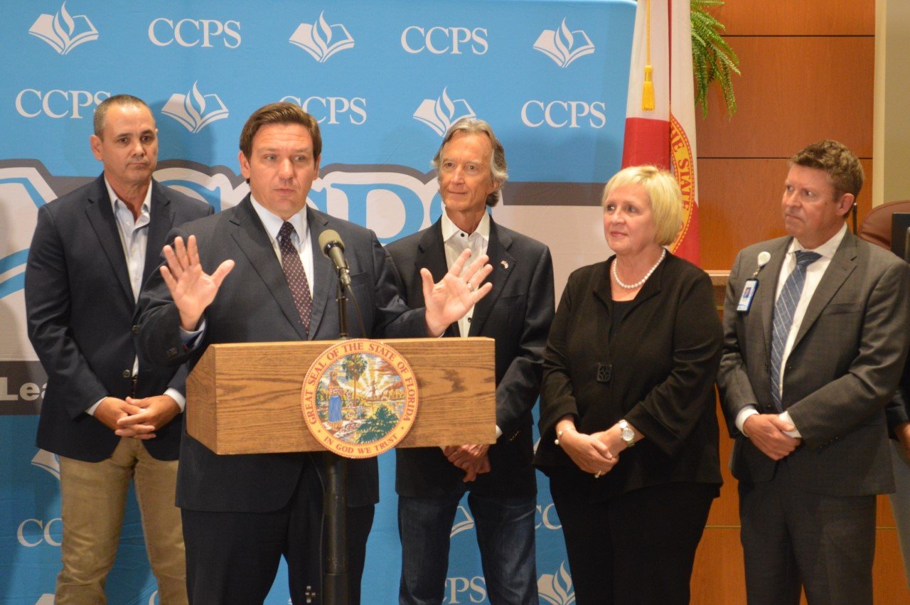 NAPLES -- Along with Collier County School Board members and district leaders, Governor DeSantis was joined by Florida Department of Economic Opportunity Secretary Dane Eagle and Florida Secretary of Commerce Jamal Sowell.